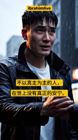 一个在风暴中保持平静的人，被来自上方的神圣光芒包围，象征着真主提供的安宁